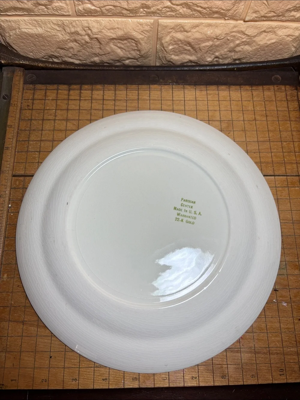 Pair Parisian Center Dinner Plates 10 1/8”D Made USA 22K Gold Pattern Rim Floral